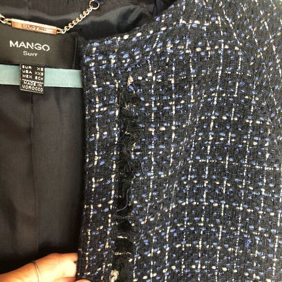 Mango tweed blue blazer size xxs - Picture 4 of 9